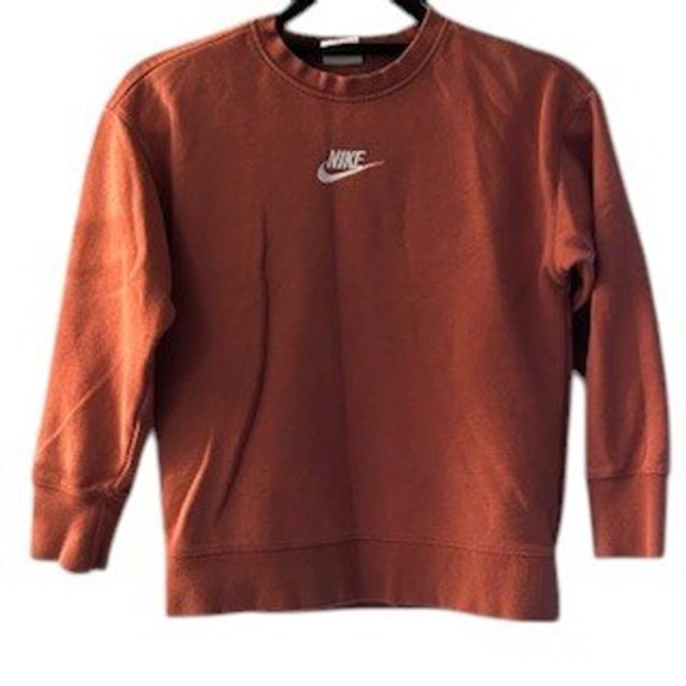 Nike Sweatshirt Womens Small Pullover Crewneck Logo‎ Rust Copper Brown Top